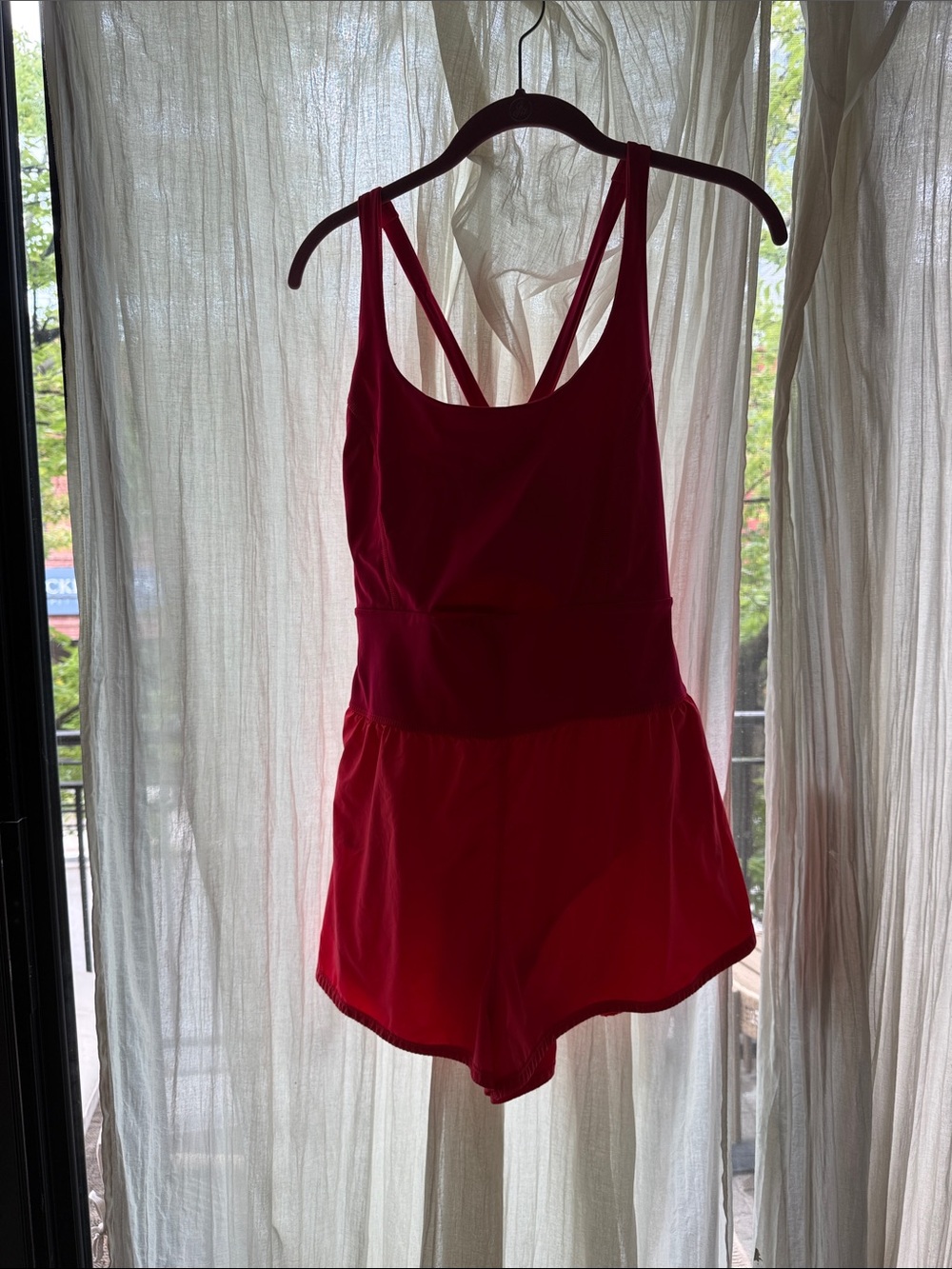 Free People Movement Red Strappy Athletic Romper w/ cross back and built in bra